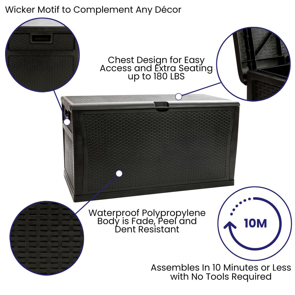 120 Gallon Plastic Deck Box - Waterproof Storage Box, Black