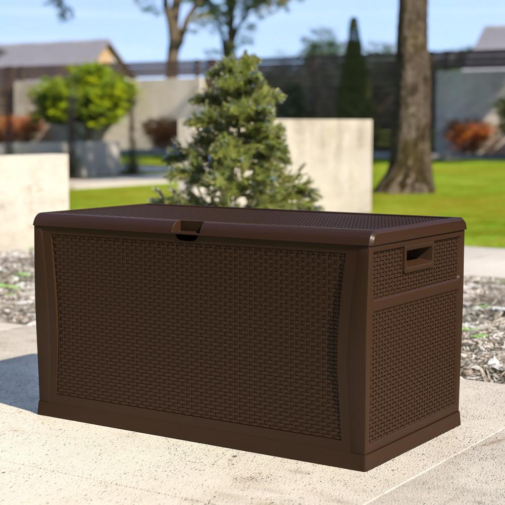 120 Gallon Plastic Deck Box - Waterproof Storage Box, Brown