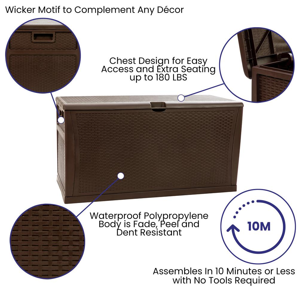 120 Gallon Plastic Deck Box - Waterproof Storage Box, Brown