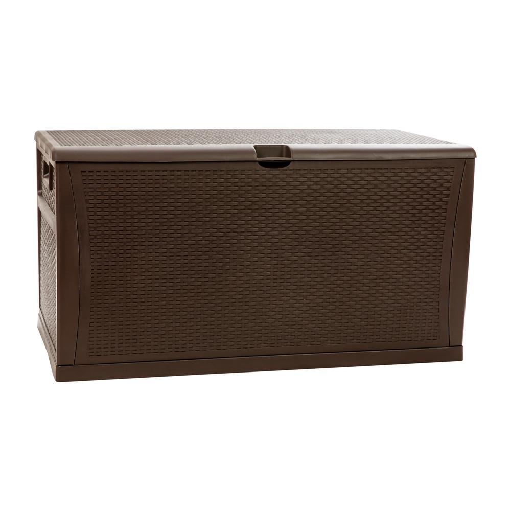 120 Gallon Plastic Deck Box - Waterproof Storage Box, Brown