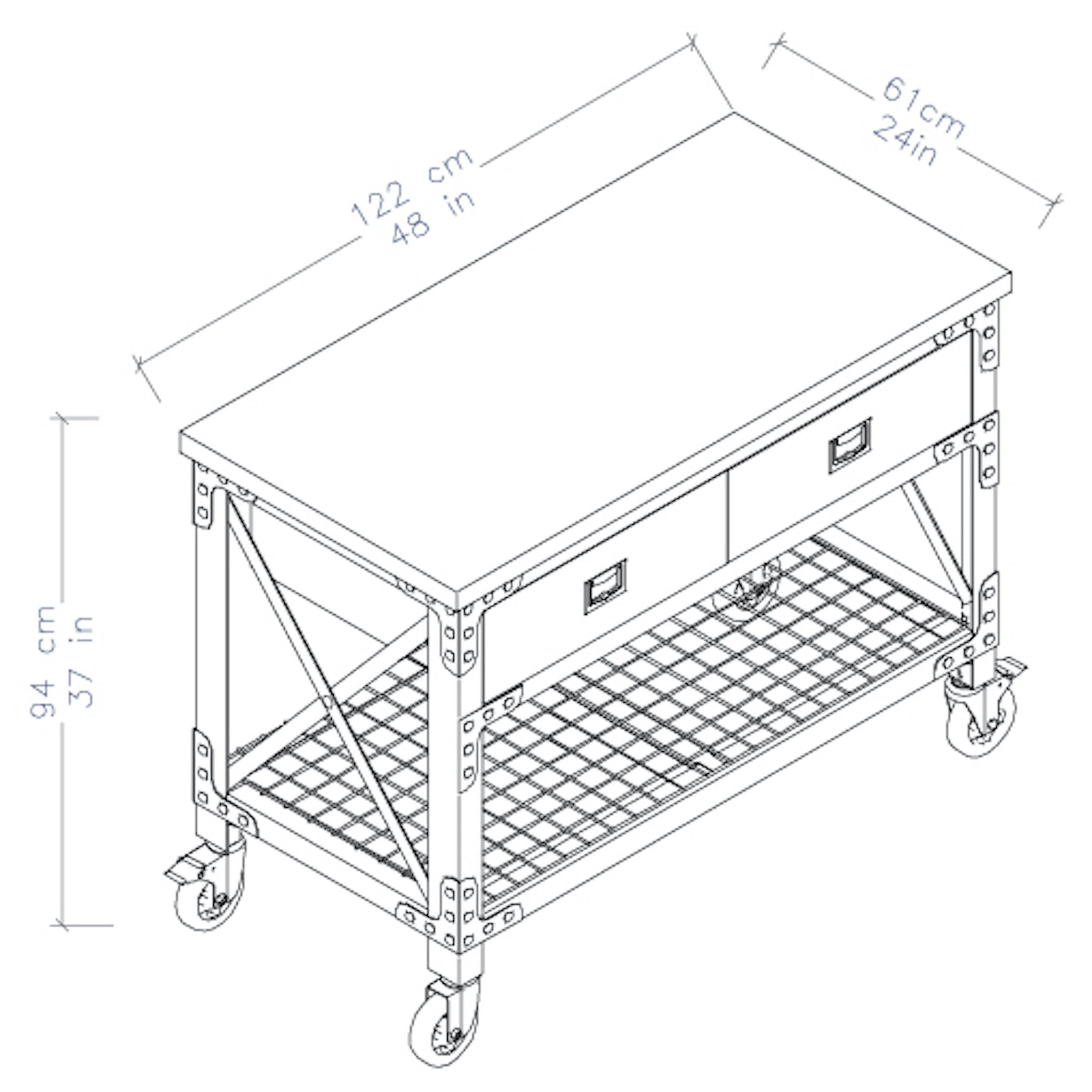 Duramax 2-Drawer Rolling Workbench 48 Inch x 24 Inch for Home, Garage and Workshop