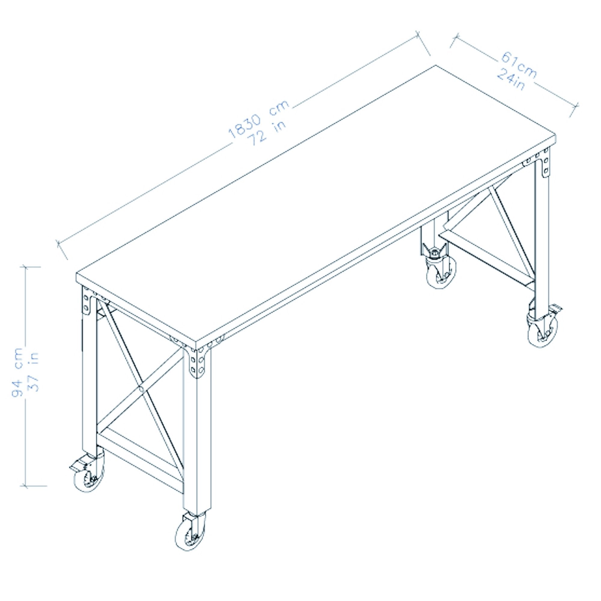 Duramax Rolling Industrial Desk with Wooden Top (4 Size Options)
