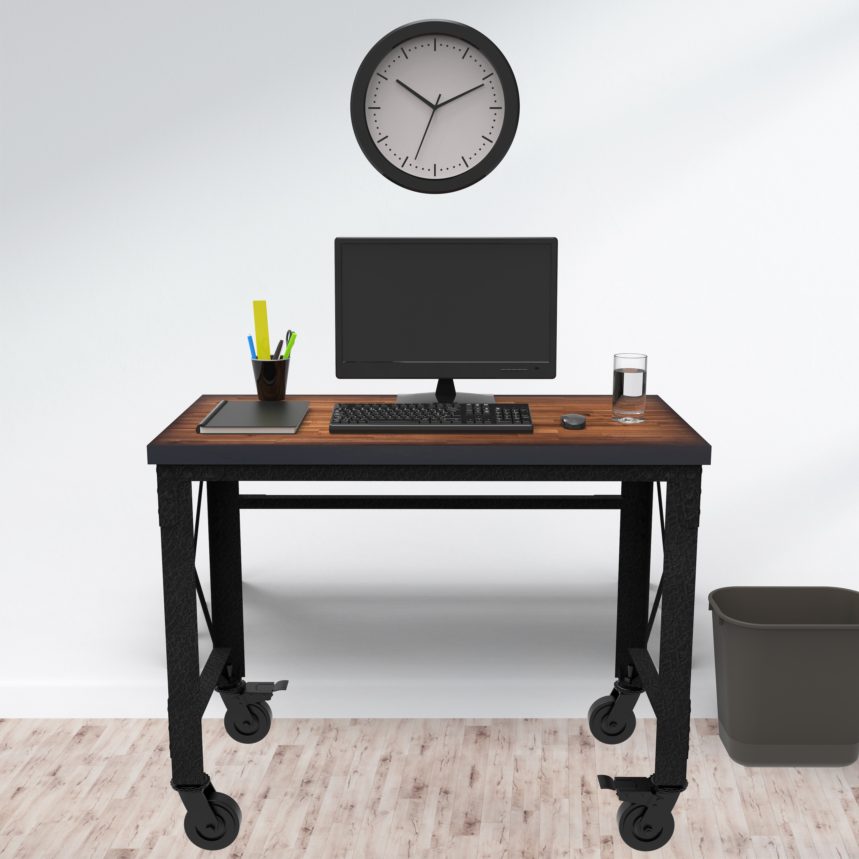 Duramax Rolling Industrial Desk with Wooden Top (4 Size Options)