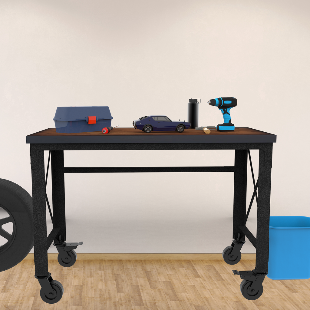 Duramax Rolling Industrial Desk with Wooden Top (4 Size Options)