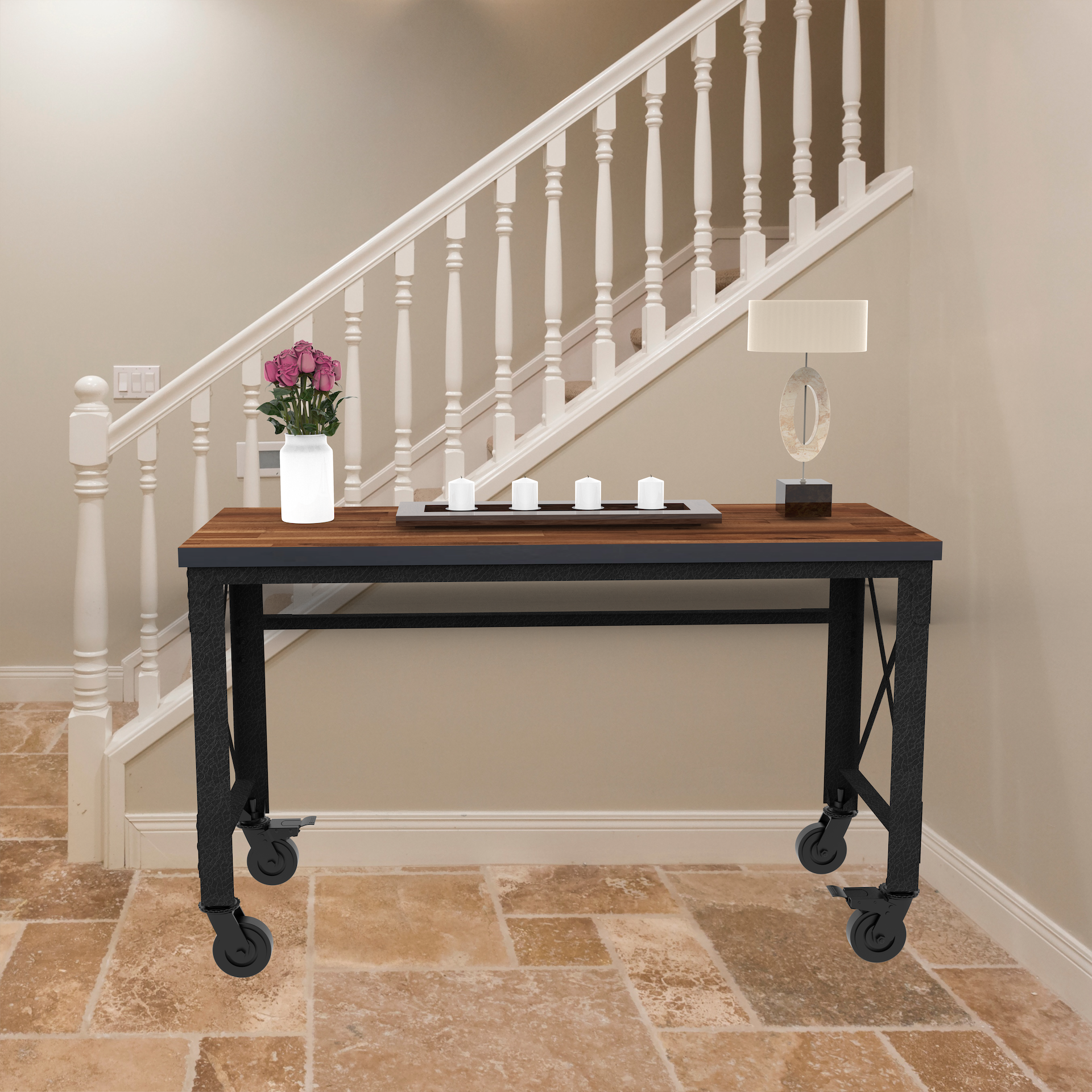 Duramax Rolling Industrial Desk with Wooden Top (4 Size Options)