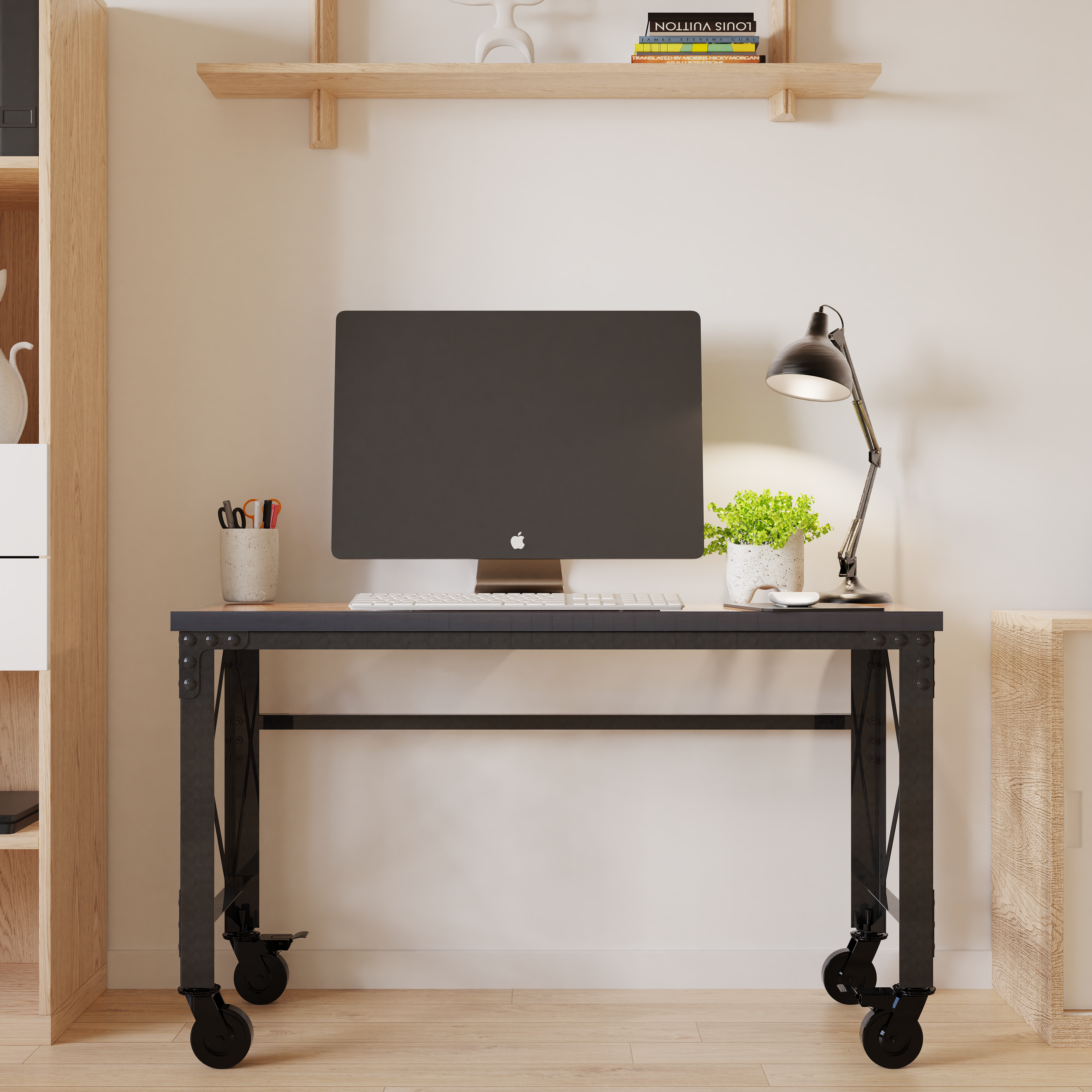 Duramax Rolling Industrial Desk with Wooden Top (4 Size Options)