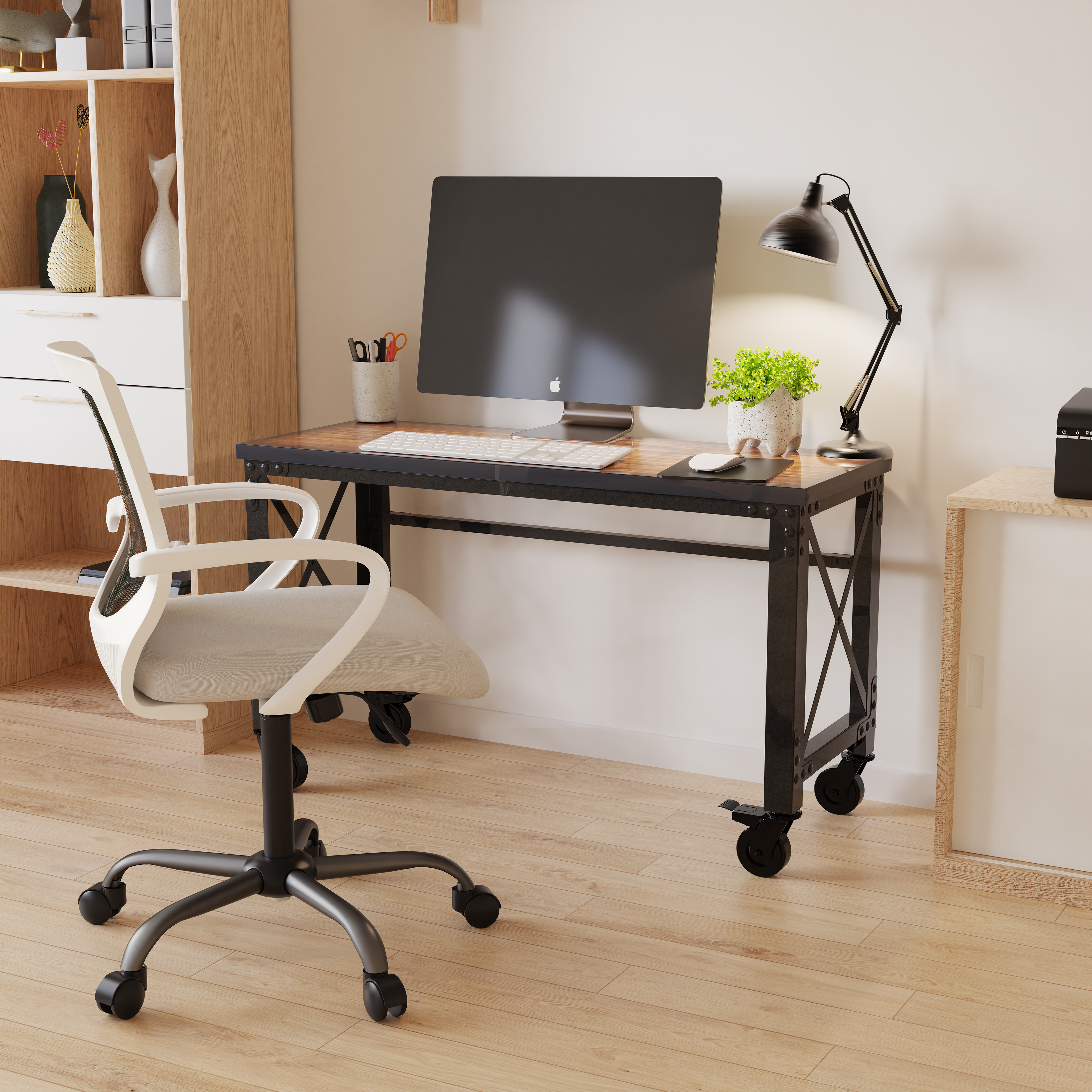 Duramax Rolling Industrial Desk with Wooden Top (4 Size Options)