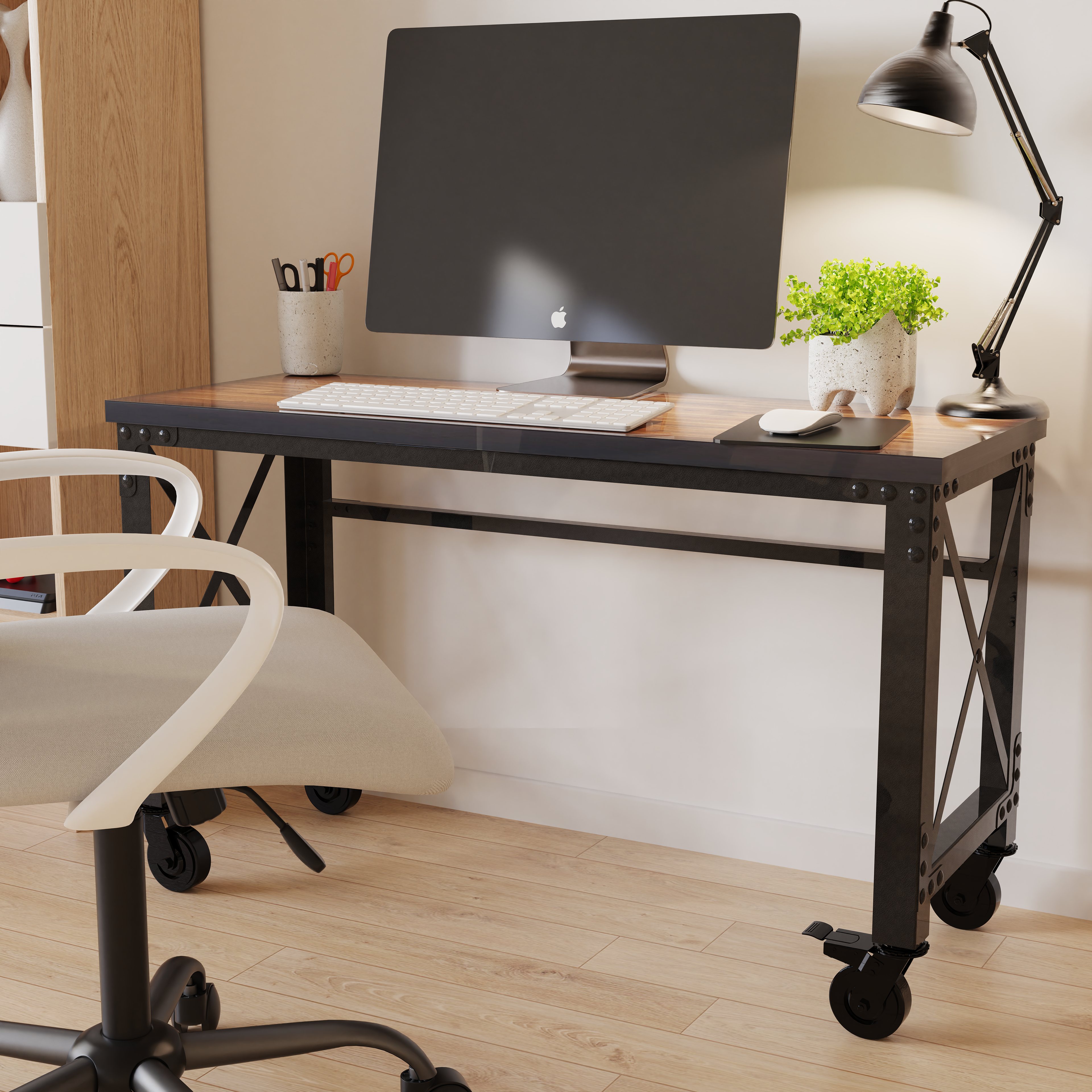 Duramax Rolling Industrial Desk with Wooden Top (4 Size Options)