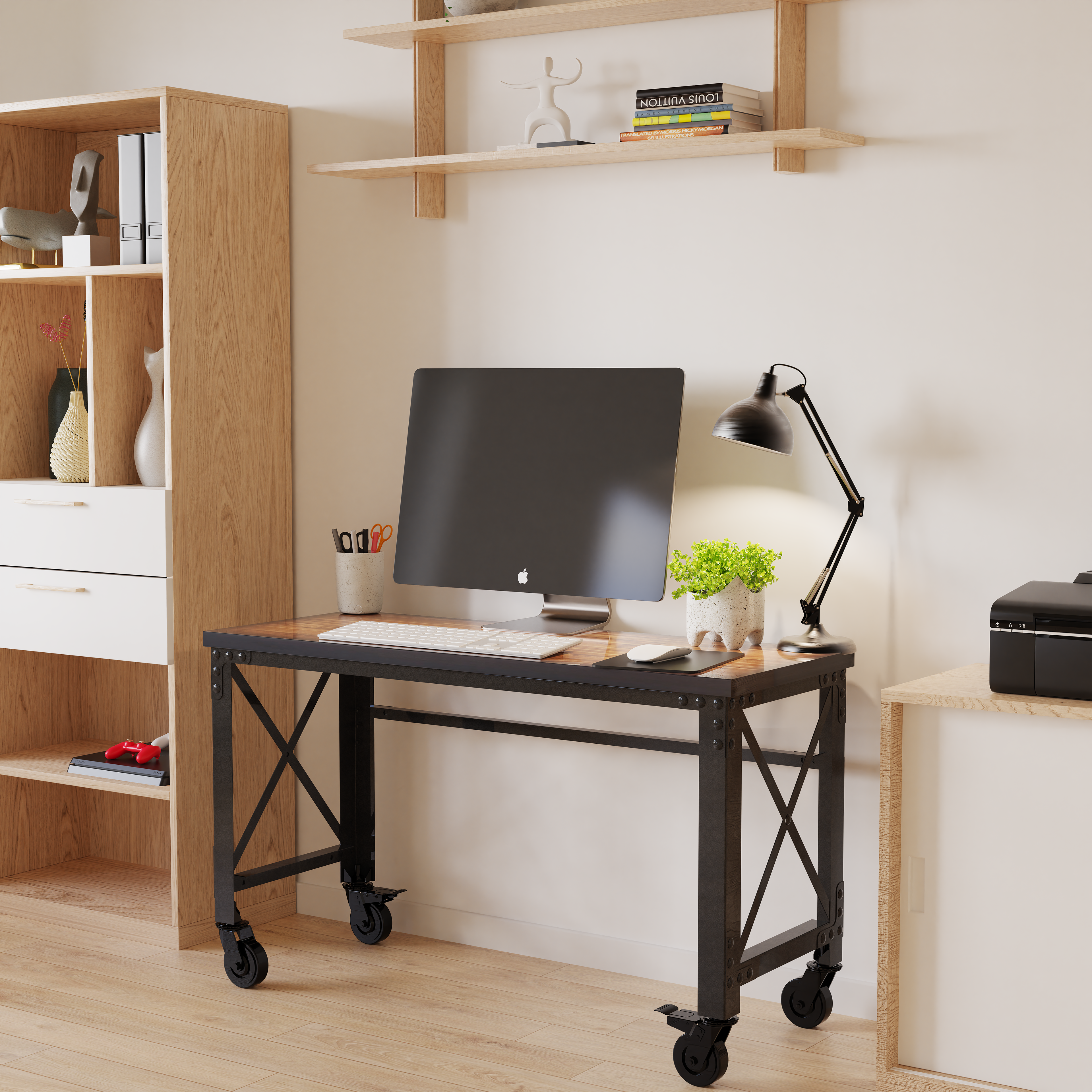 Duramax Rolling Industrial Desk with Wooden Top (4 Size Options)