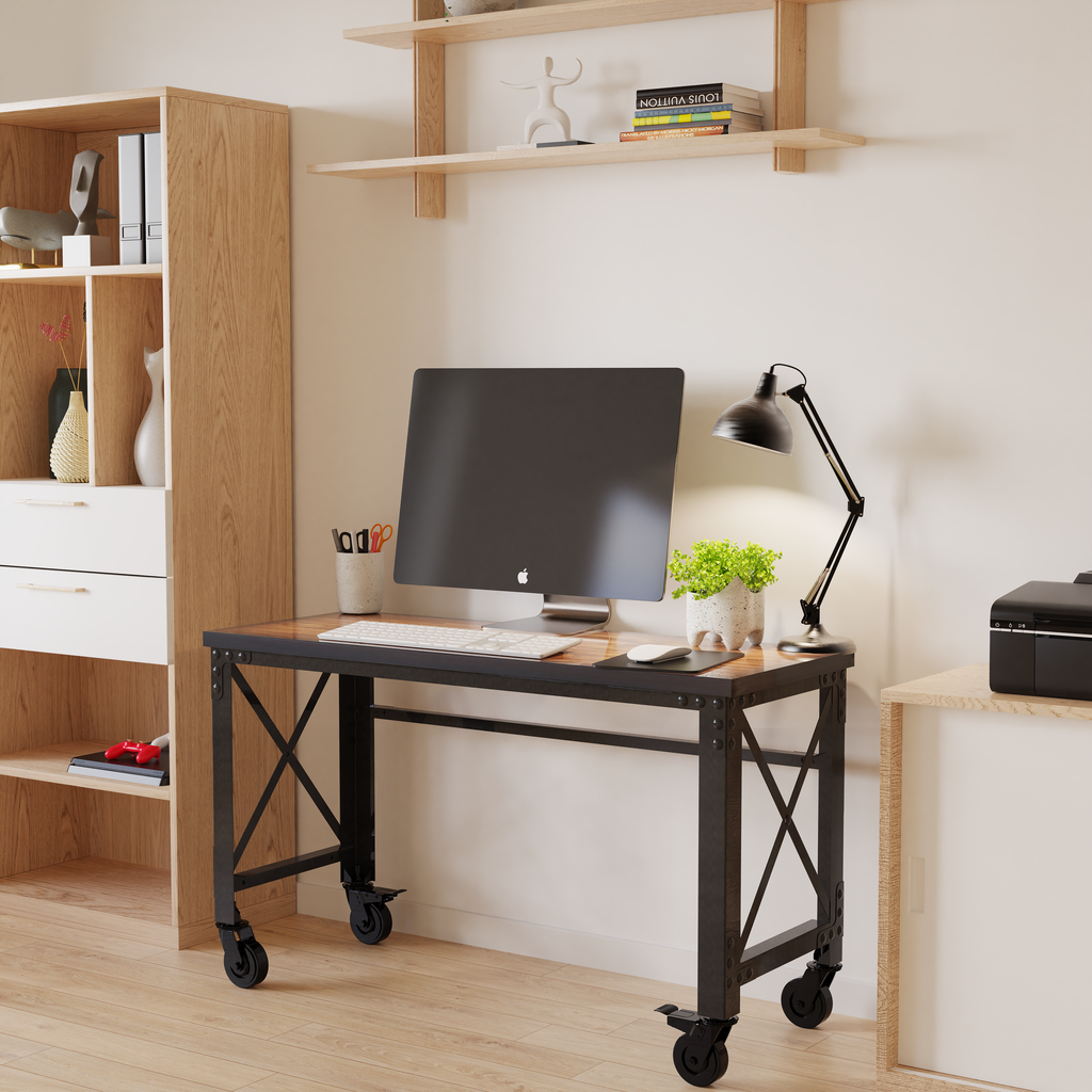Duramax Rolling Industrial Desk with Wooden Top (4 Size Options)