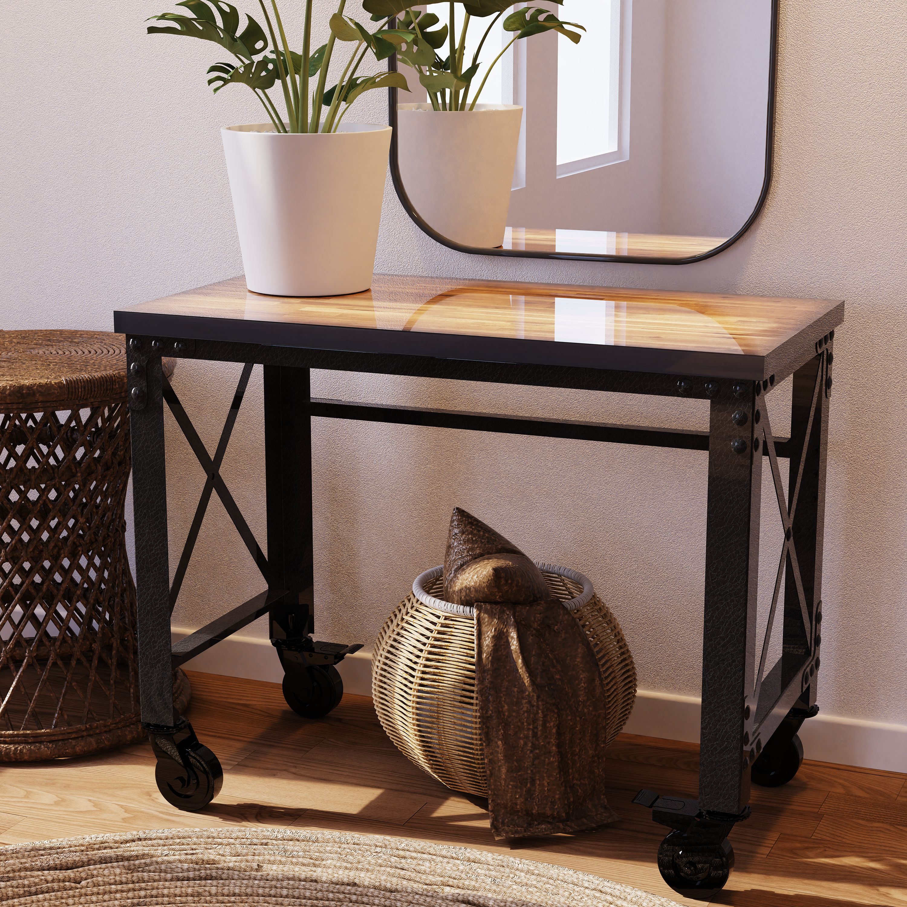 Duramax Rolling Industrial Desk with Wooden Top (4 Size Options)