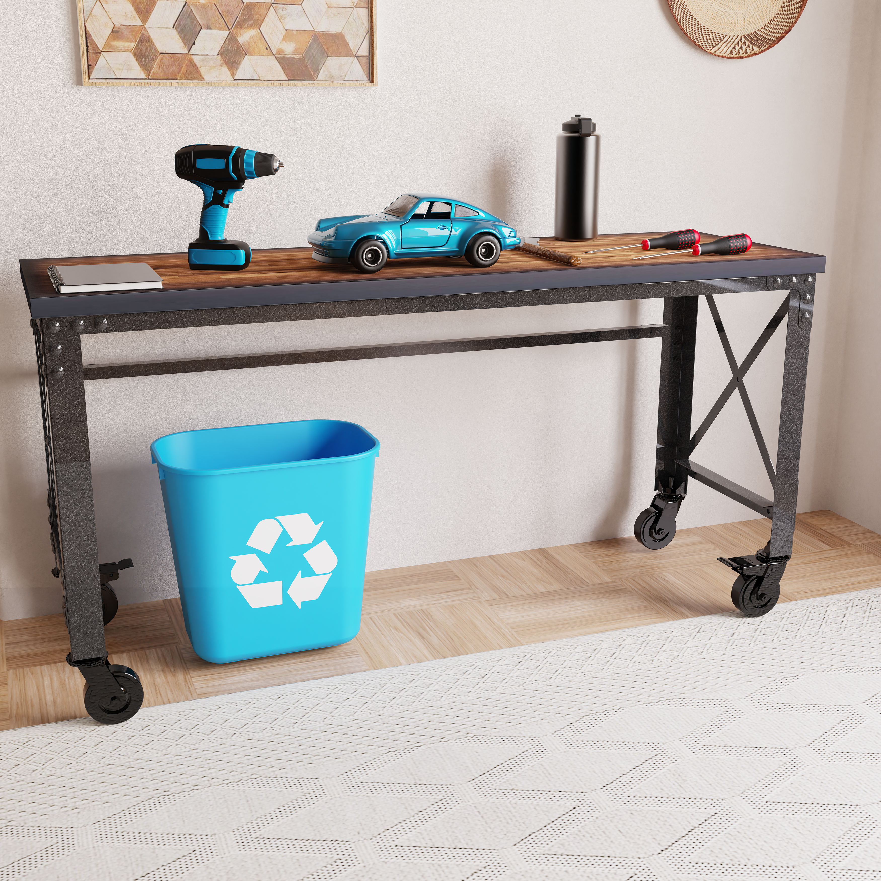 Duramax Rolling Industrial Desk with Wooden Top (4 Size Options)