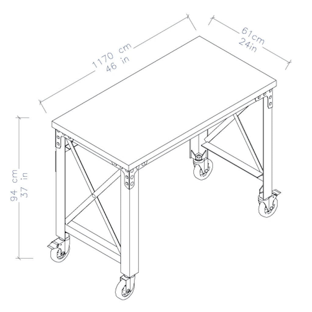Duramax Rolling Industrial Desk with Wooden Top 46 Inches x 24 Inches