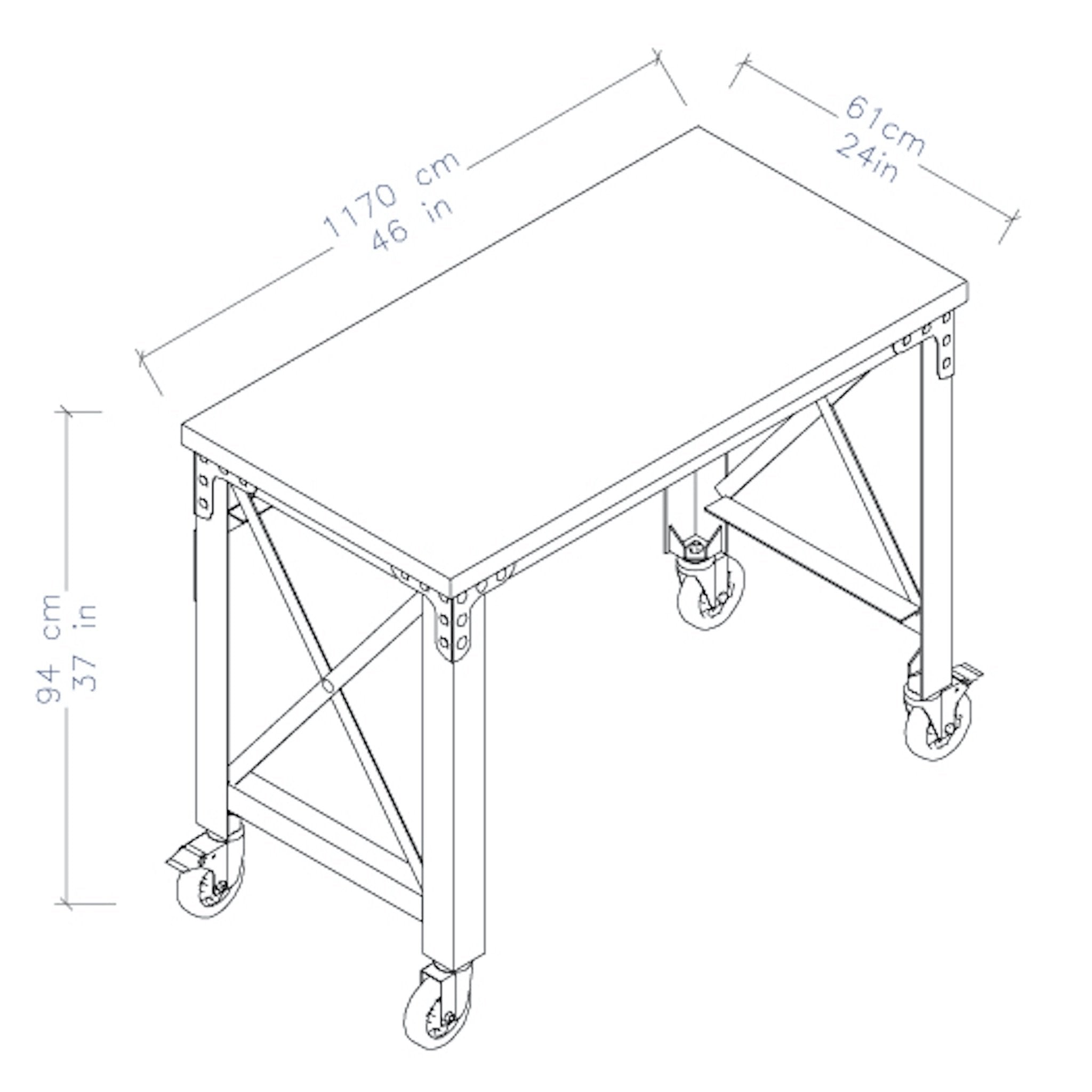Duramax Rolling Industrial Desk with Wooden Top 46 Inches x 24 Inches