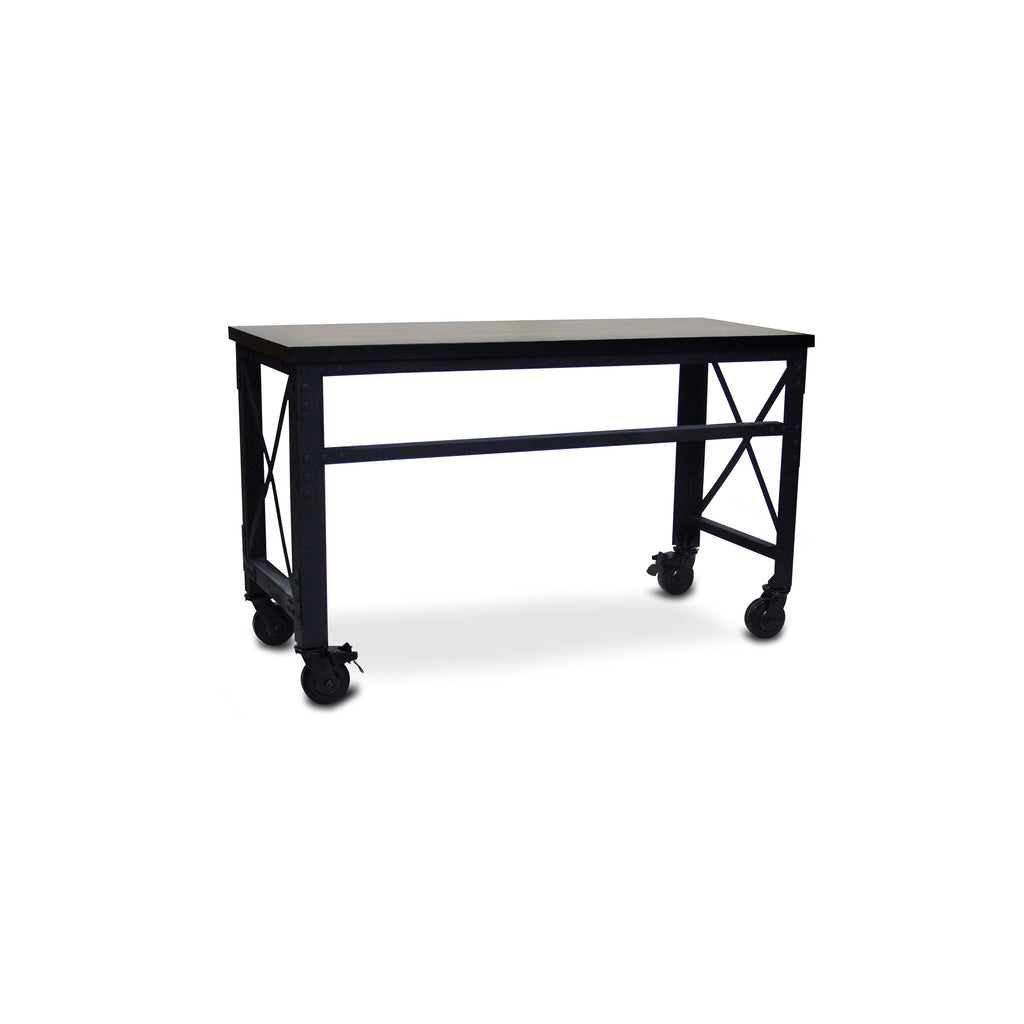 Duramax Rolling Industrial Desk with Wooden Top 62 Inches x 24 Inches