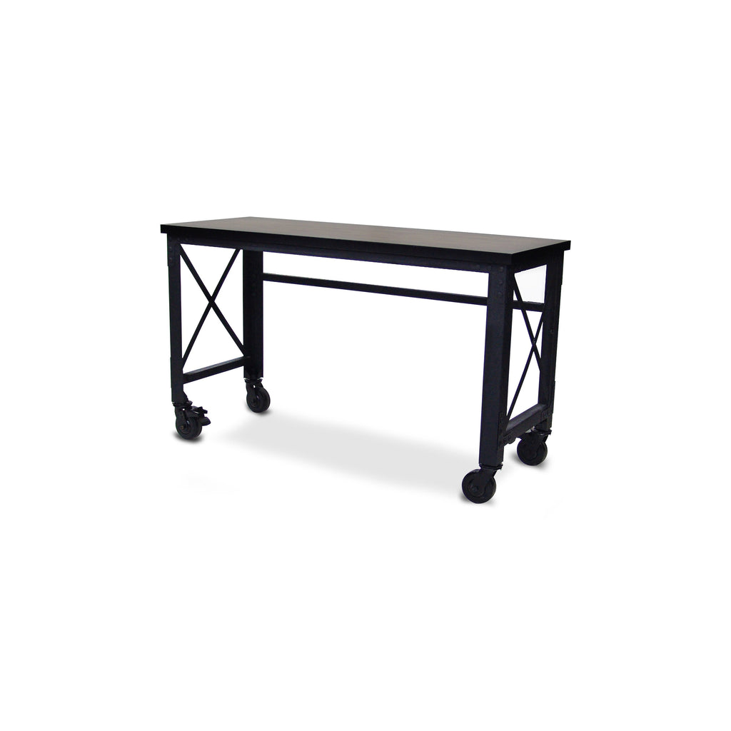 Duramax Rolling Industrial Desk with Wooden Top 62 Inches x 24 Inches