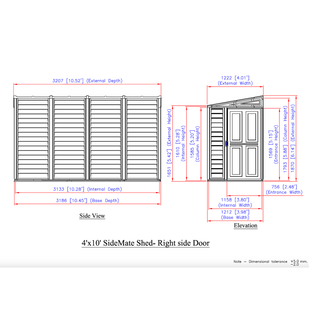 Duramax 4ft x 10ft Sidemate Plastic Vinyl Resin Outdoor Storage Shed With Foundation Kit 06725