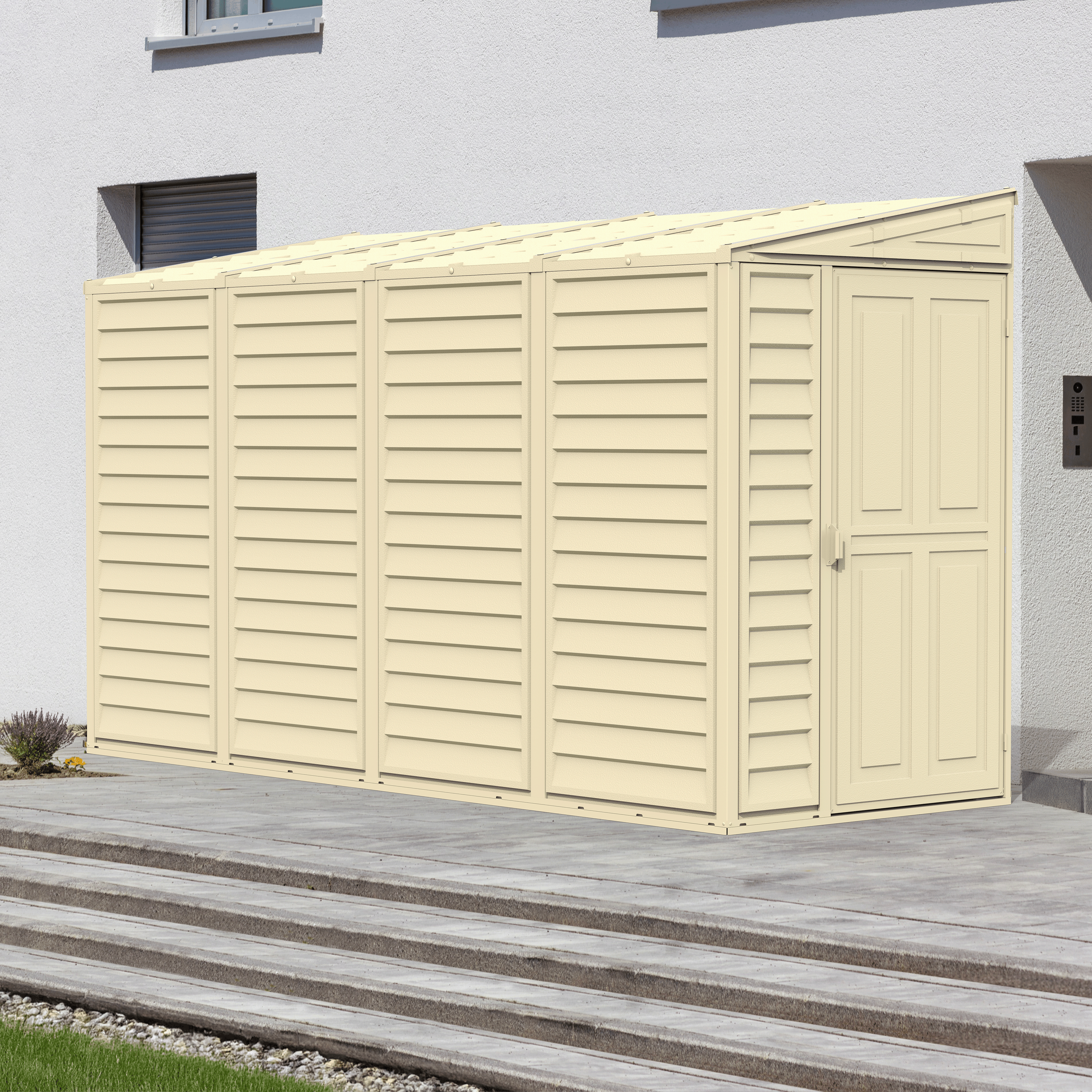 Duramax 4ft x 10ft Sidemate Plastic Vinyl Resin Outdoor Storage Shed With Foundation Kit 06725