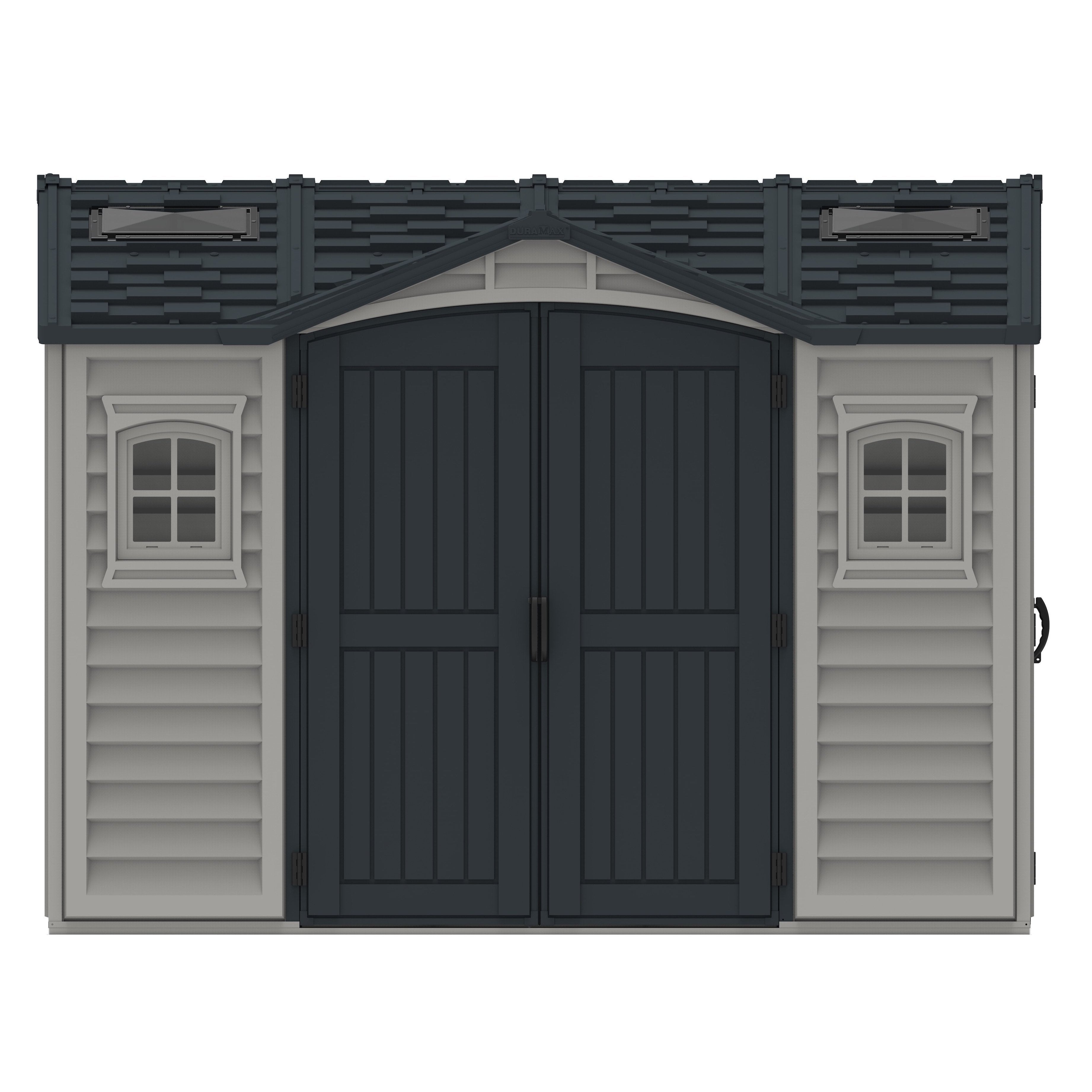 Duramax Apex Pro 10.5'X8' Plastic Vinyl Shed with Foundation, 2 Windows and Side Door 40116