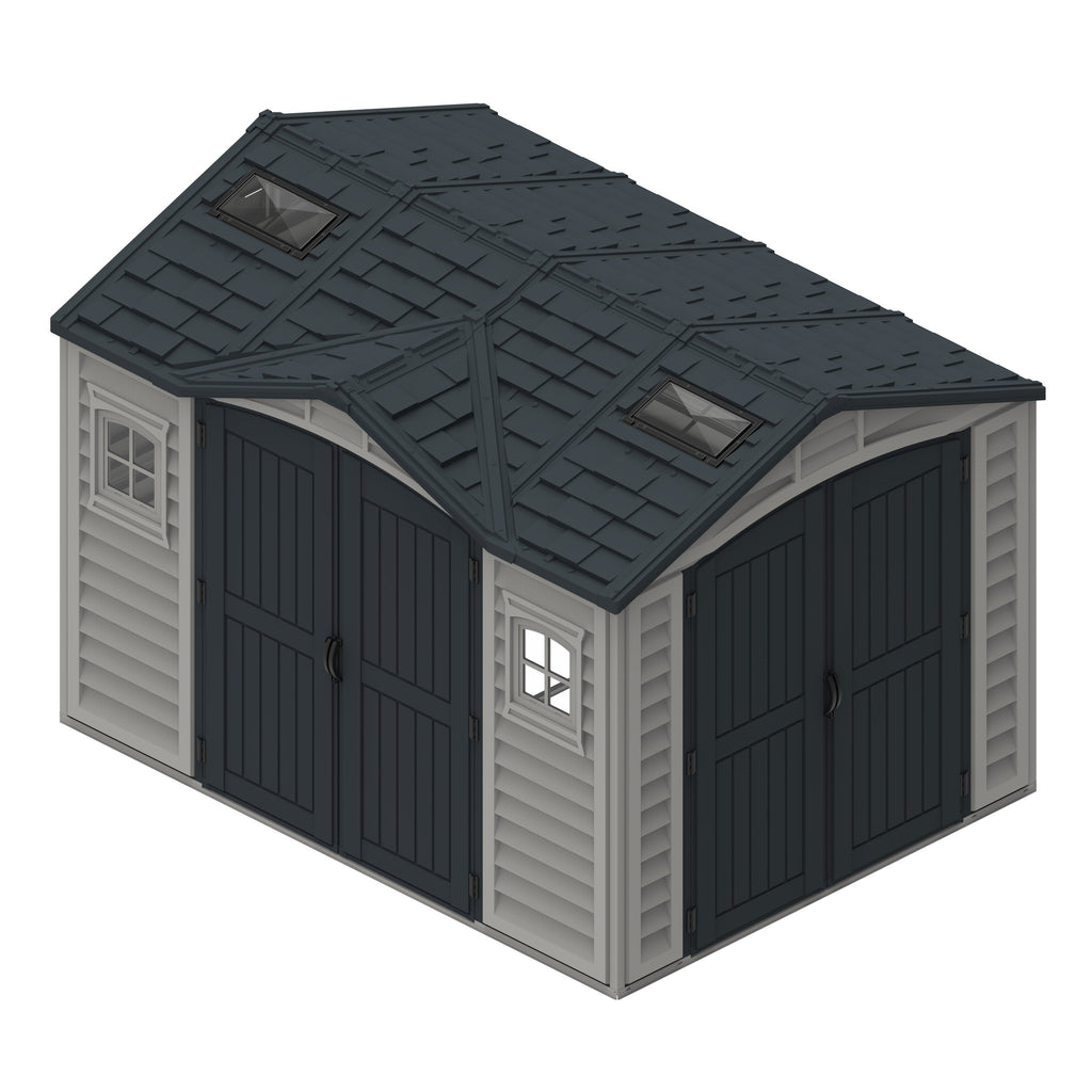 Duramax Apex Pro 10.5'X8' Plastic Vinyl Shed with Foundation, 2 Windows and Side Door 40116