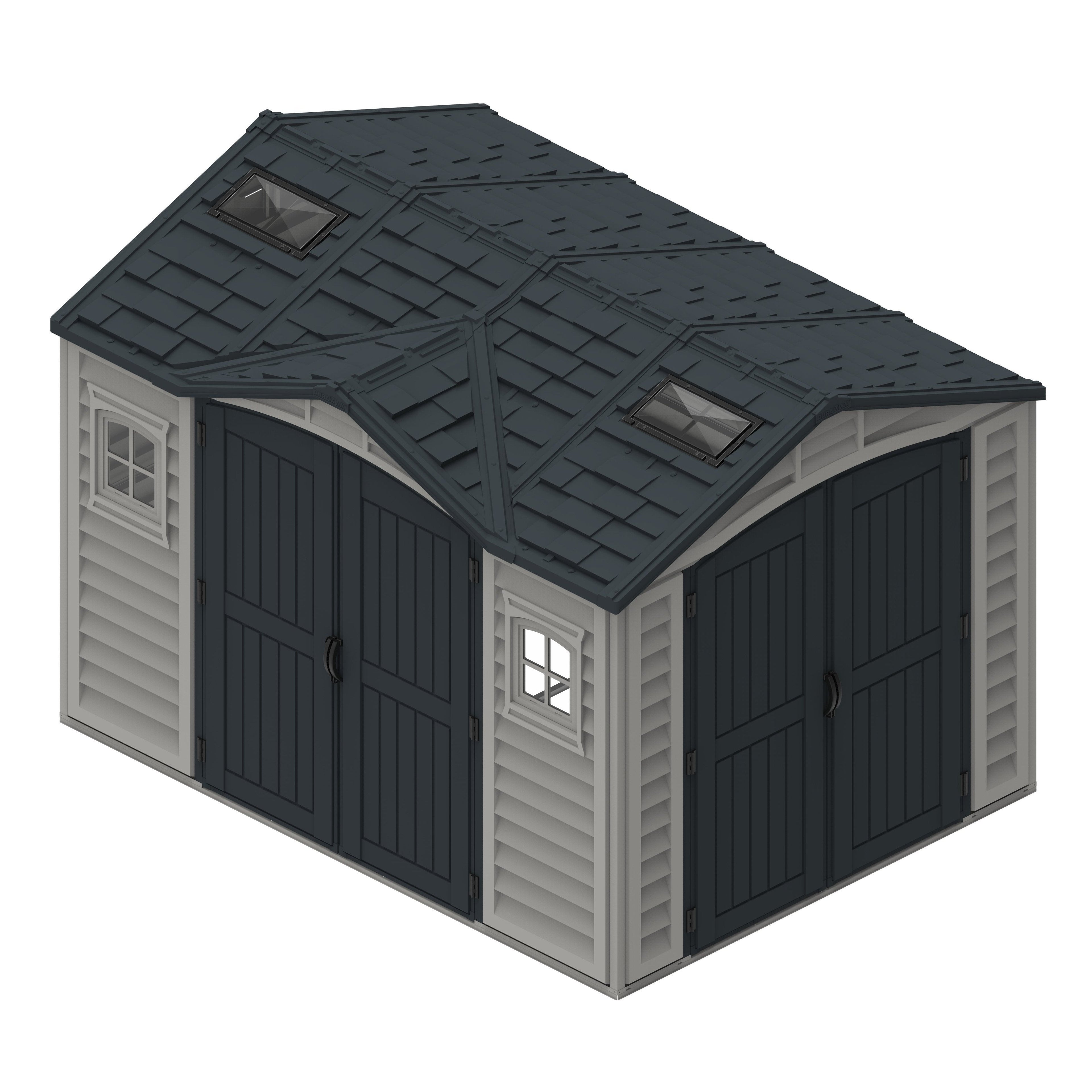 Duramax Apex Pro 10.5'X8' Plastic Vinyl Shed with Foundation, 2 Windows and Side Door 40116