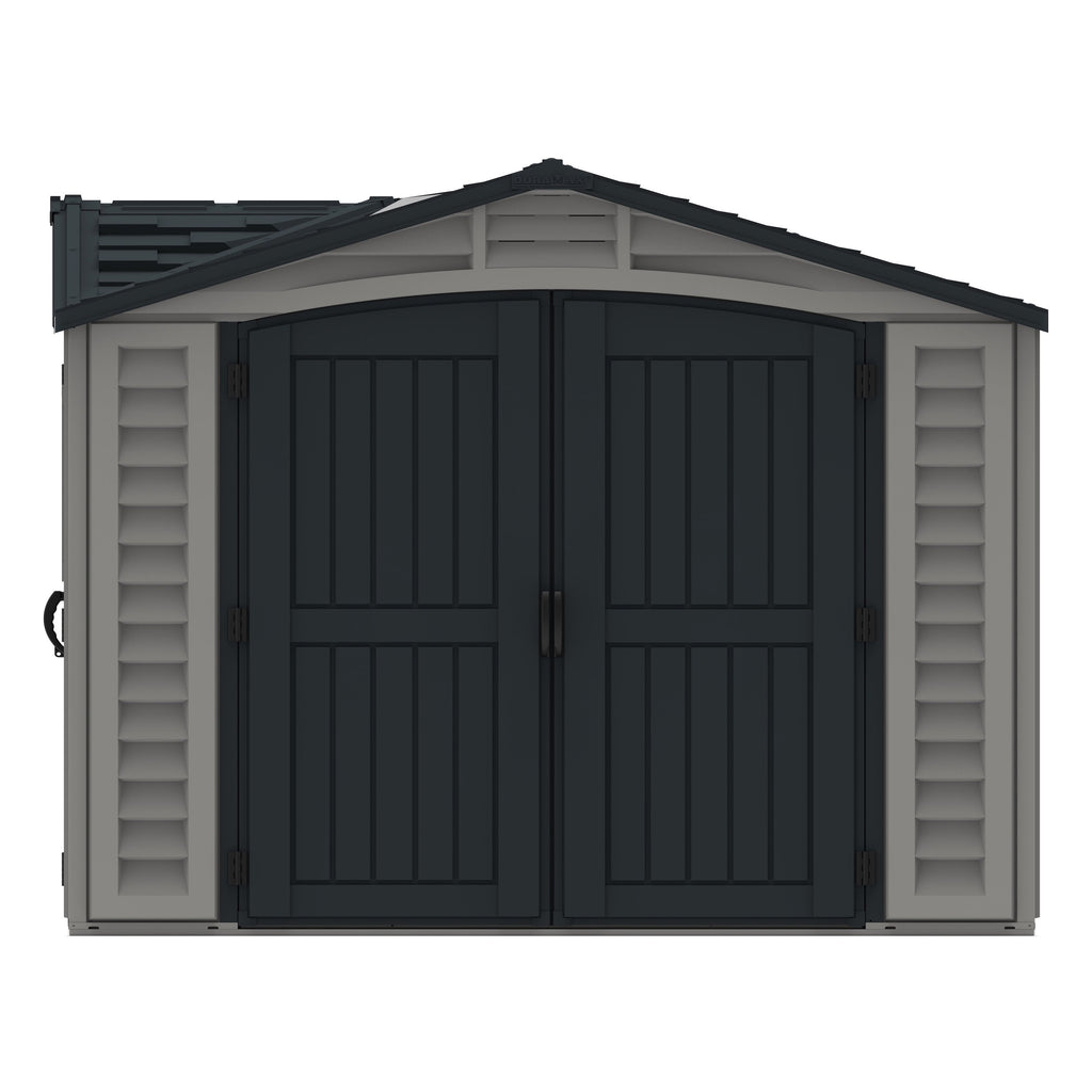 Duramax Apex Pro 10.5'X8' Plastic Vinyl Shed with Foundation, 2 Windows and Side Door 40116