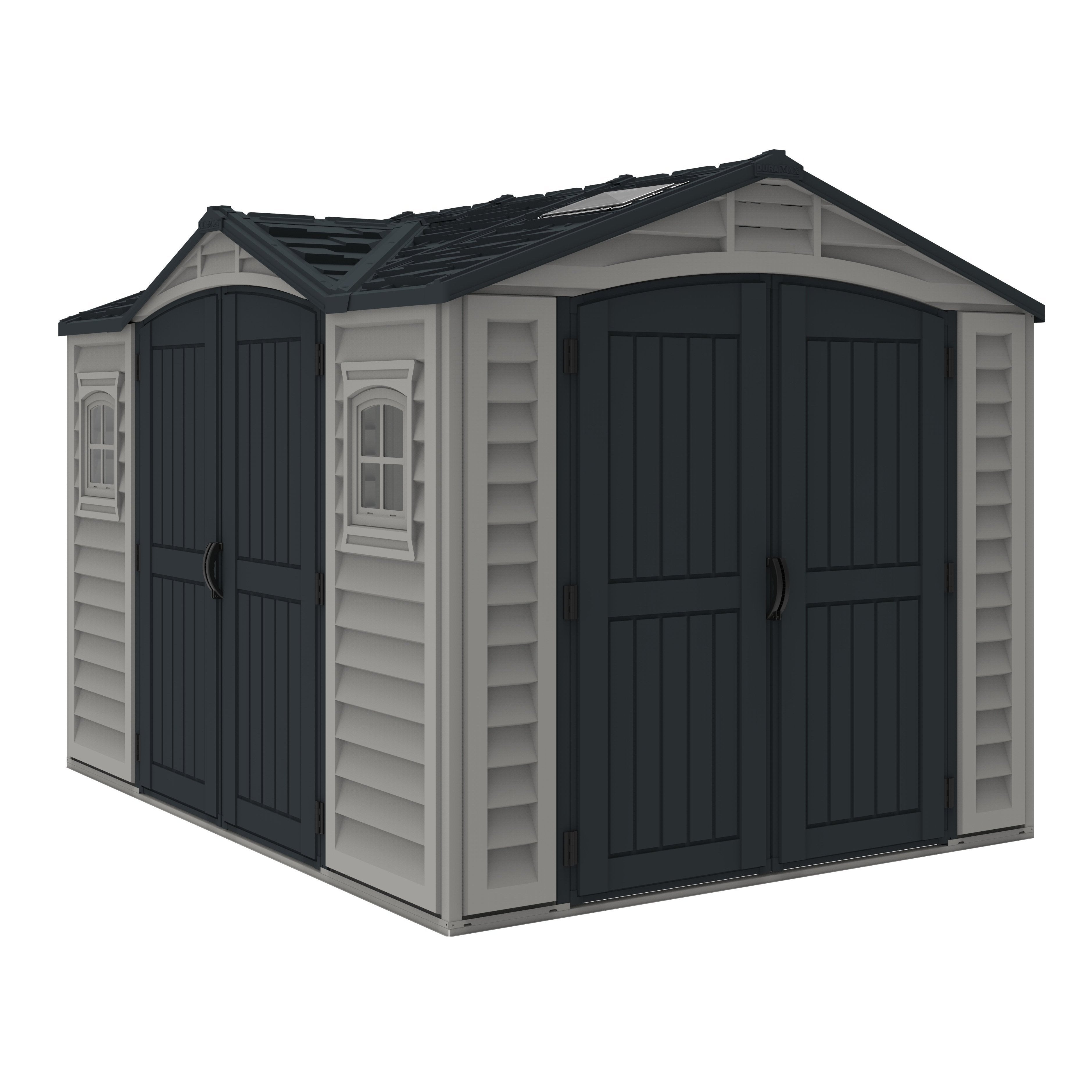 Duramax Apex Pro 10.5'X8' Plastic Vinyl Shed with Foundation, 2 Windows and Side Door 40116