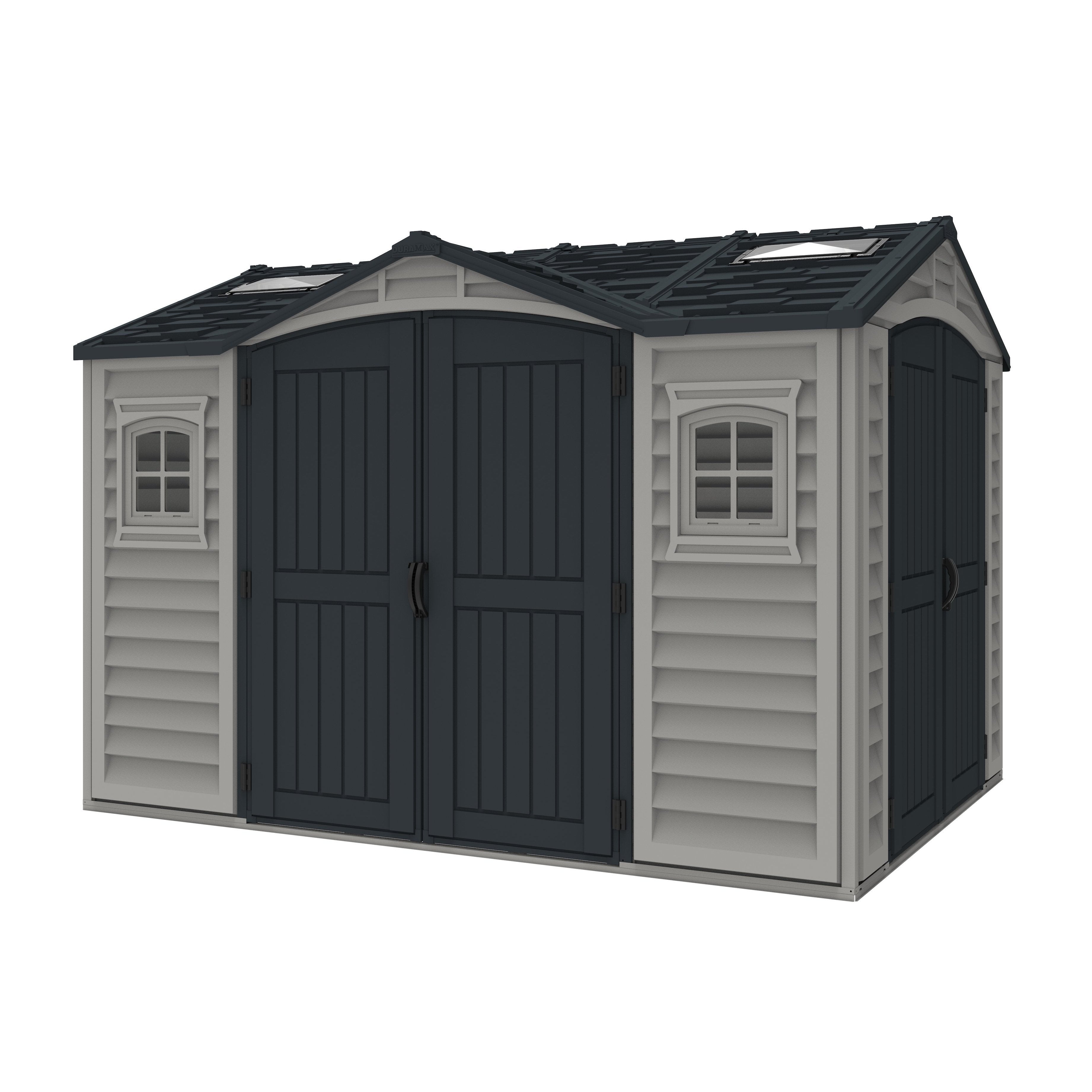 Duramax Apex Pro 10.5'X8' Plastic Vinyl Shed with Foundation, 2 Windows and Side Door 40116