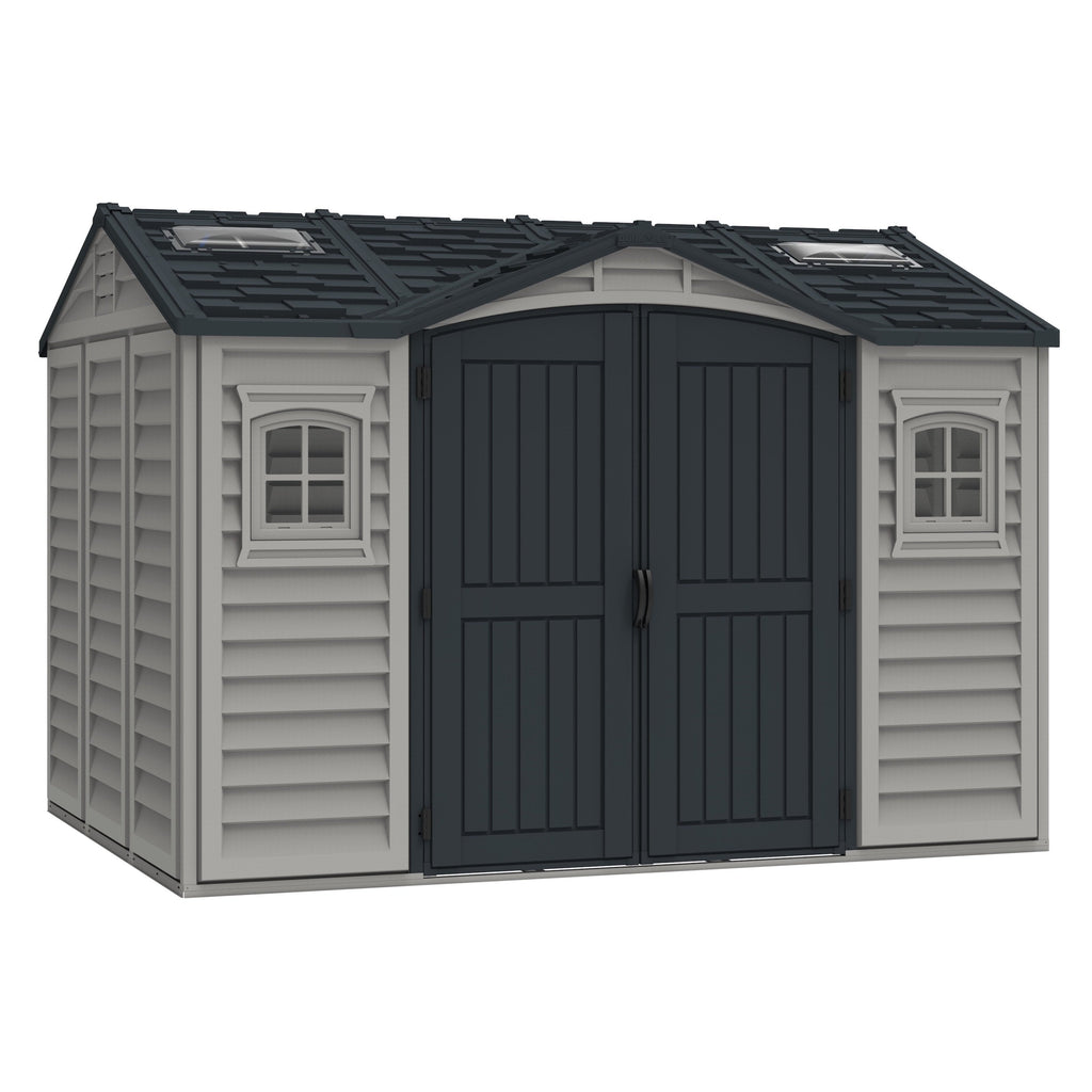 Duramax Apex Pro 10.5'X8' Plastic Vinyl Shed with Foundation, 2 Windows and Side Door 40116