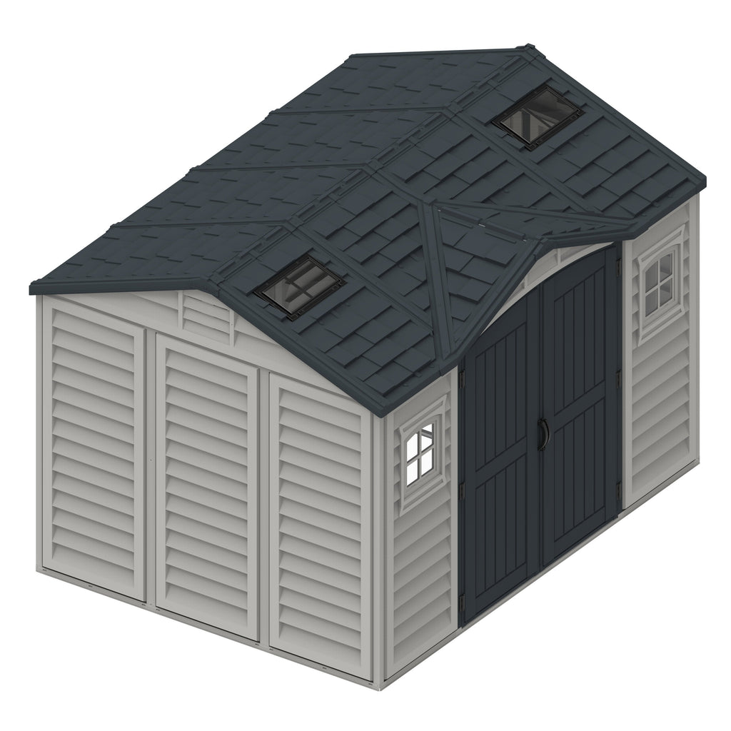 Duramax Apex Pro 10.5'X8' Plastic Vinyl Shed with Foundation, 2 Windows and Side Door 40116
