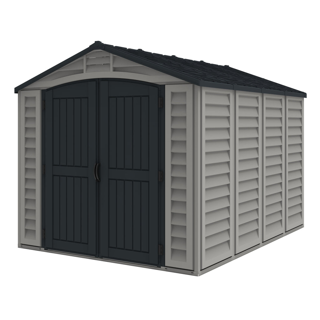 Duramax Apex Pro 10.5'X8' Plastic Vinyl Shed with Foundation, 2 Windows and Side Door 40116