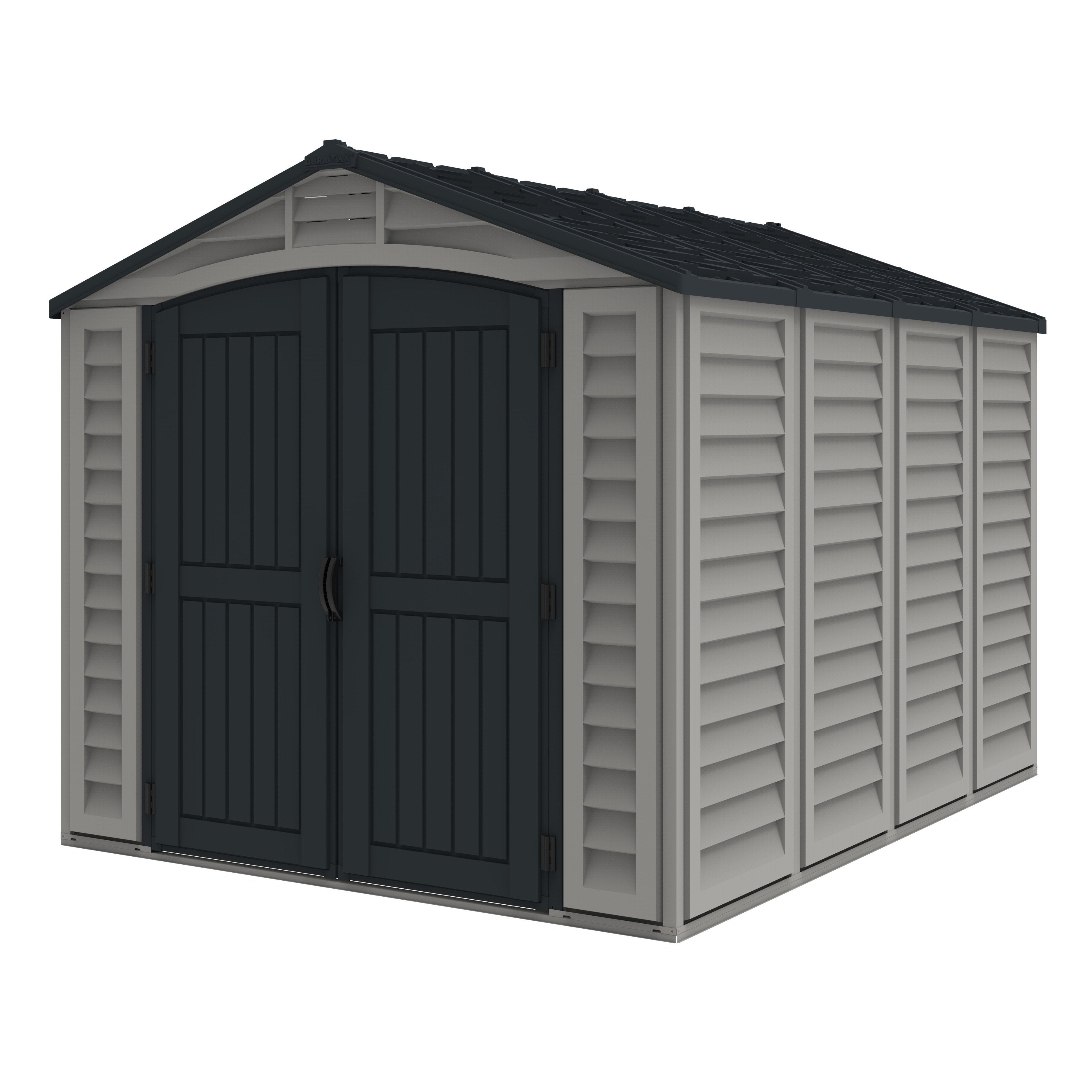 Duramax Apex Pro 10.5'X8' Plastic Vinyl Shed with Foundation, 2 Windows and Side Door 40116