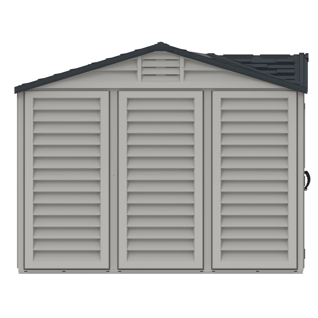 Duramax Apex Pro 10.5'X8' Plastic Vinyl Shed with Foundation, 2 Windows and Side Door 40116