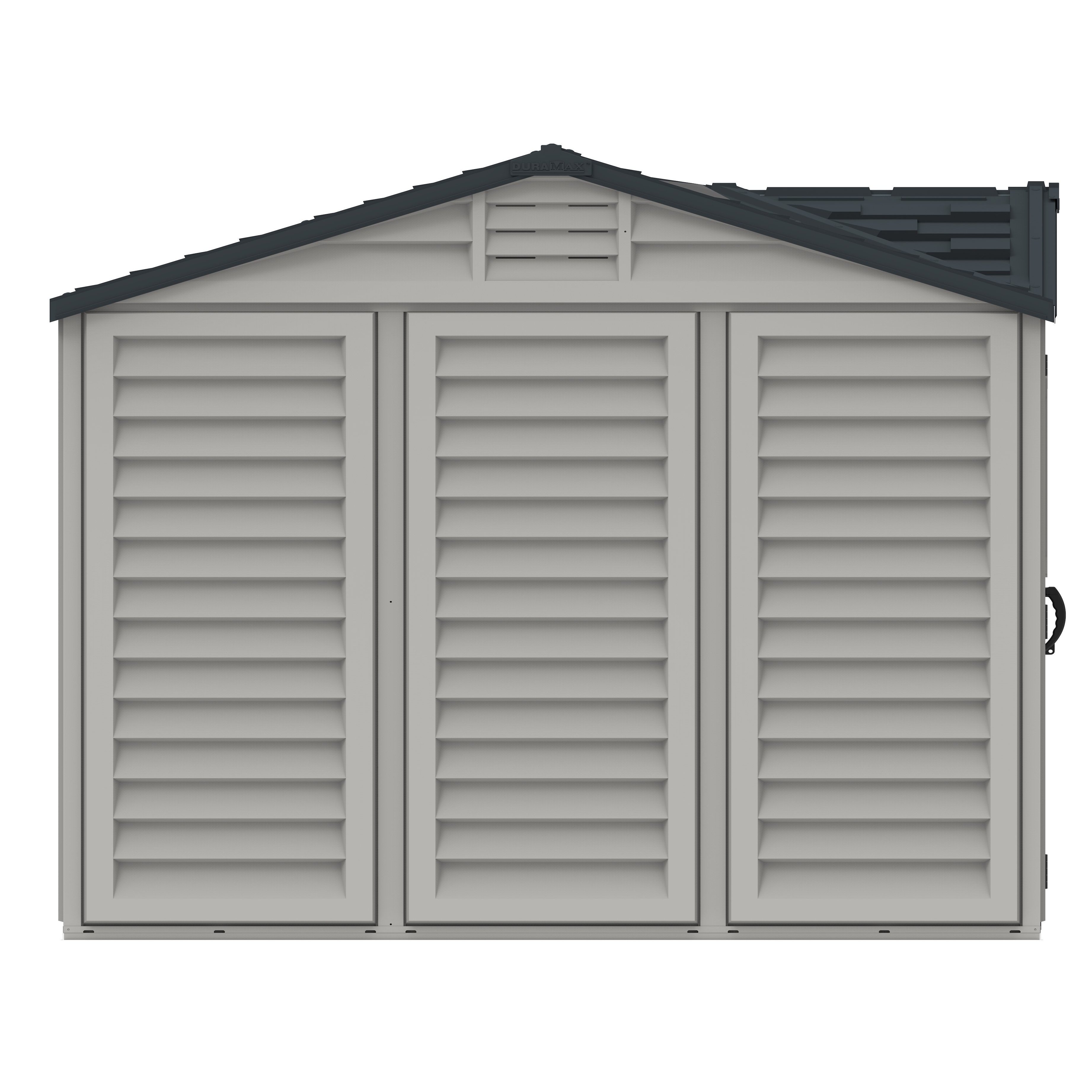 Duramax Apex Pro 10.5'X8' Plastic Vinyl Shed with Foundation, 2 Windows and Side Door 40116