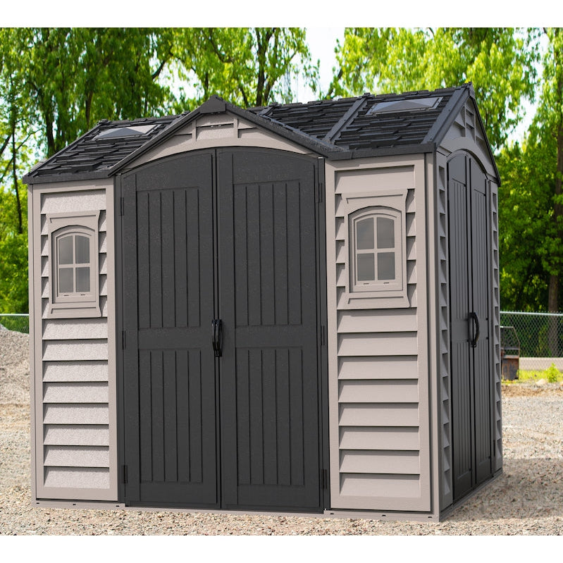 Duramax Apex Pro 10.5'X8' Plastic Vinyl Shed with Foundation, 2 Windows and Side Door 40116