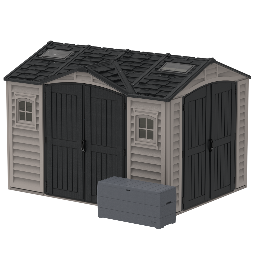 Duramax Apex Pro 10.5'X8' Plastic Vinyl Shed with Foundation, 2 Windows and Side Door 40116